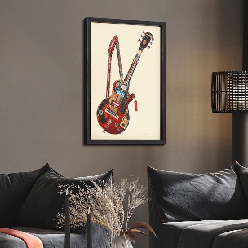Empire Art "Electric Guitar" Alex Zeng's dimensional collage, under glass & a black shadow box frame