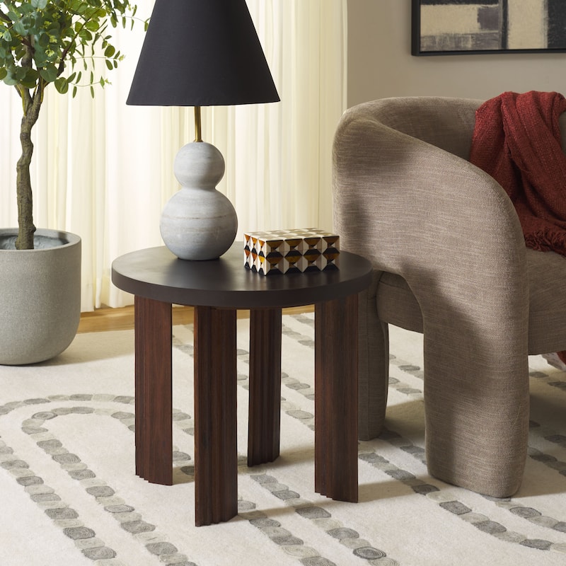 SAFAVIEH Home Basilio Accent Table - 20"W x 20"D x 18"H - Charcoal/Espresso