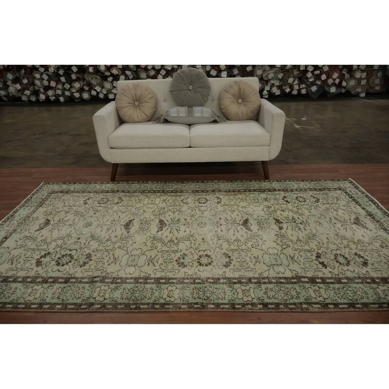 Hand Knotted Oriental 100% Wool Carpet Transitional Floral Green Anatolian Area Rug - 9' 4'' X 5' 2''