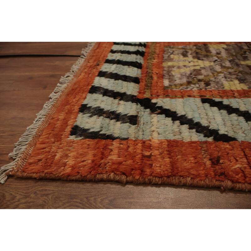 Hand Knotted Oriental 100% Wool Carpet Modern Tribal Oranges & Rust Moroccan Area Rug - 9' 9'' X 6' 10''