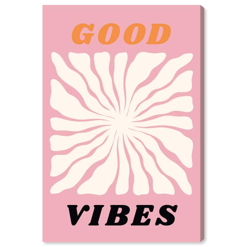 Wynwood Studio Canvas Typography and Quotes Good Vibes Flower Pink and Modern & Contemporary Wall Art Canvas Print - 36 x 24