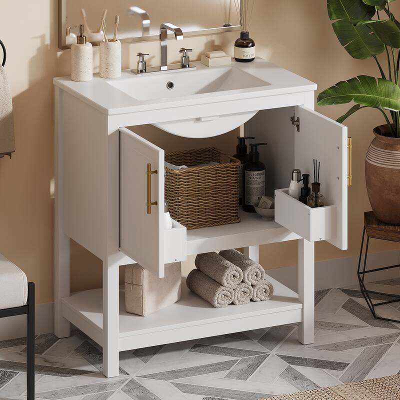 30-Inch Bathroom Vanity – Features a Ceramic Sink and Flexible Storage, Perfect for Small Spaces‌