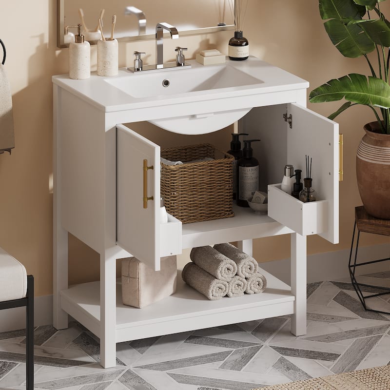 30-Inch Bathroom Vanity with Ceramic Sink and Versatile Storage - Ideal for Small Bathrooms