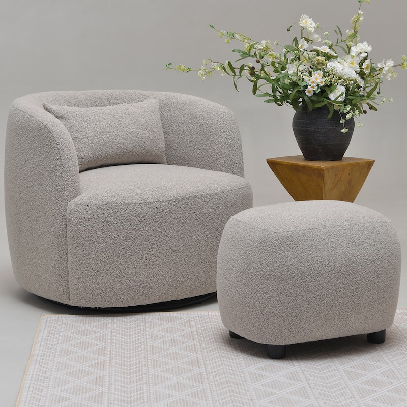 KINWELL 23" W Boucle Upholstered Footstool Ottoman Sofa Chair Footrest
