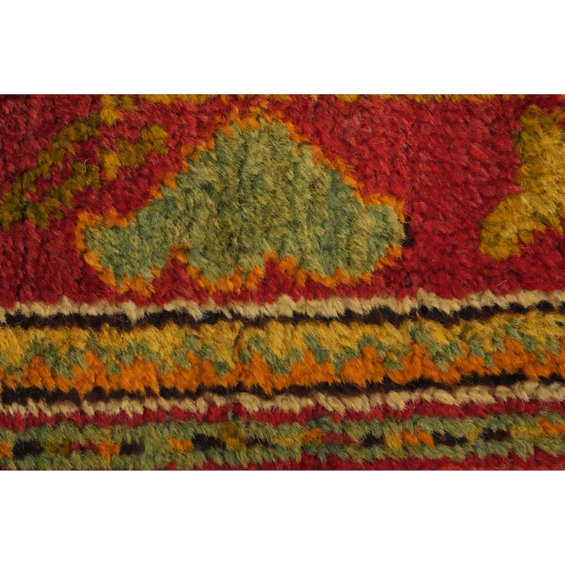 Hand Knotted Oriental 100% Wool Carpet Transitional Floral Red Oushak Runner Rug - 11' 11'' X 3' 2''