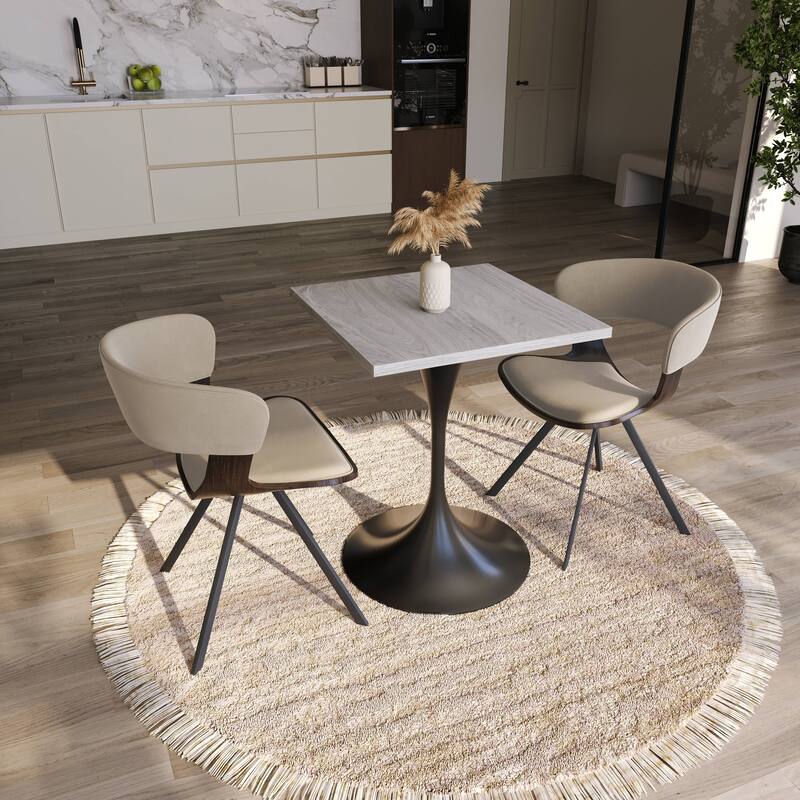 Verve 24 in. Wide Dining Table Square MDF Wood Tabletop in Black Stainless Steel Pedestal Base Accent Kitchen Table