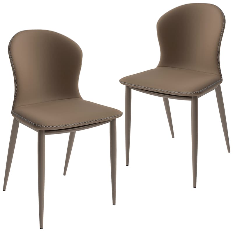 Upholstered Dining Chair in Fabric with Iron Legs Mosaic Series Set of 2 - Light Brown