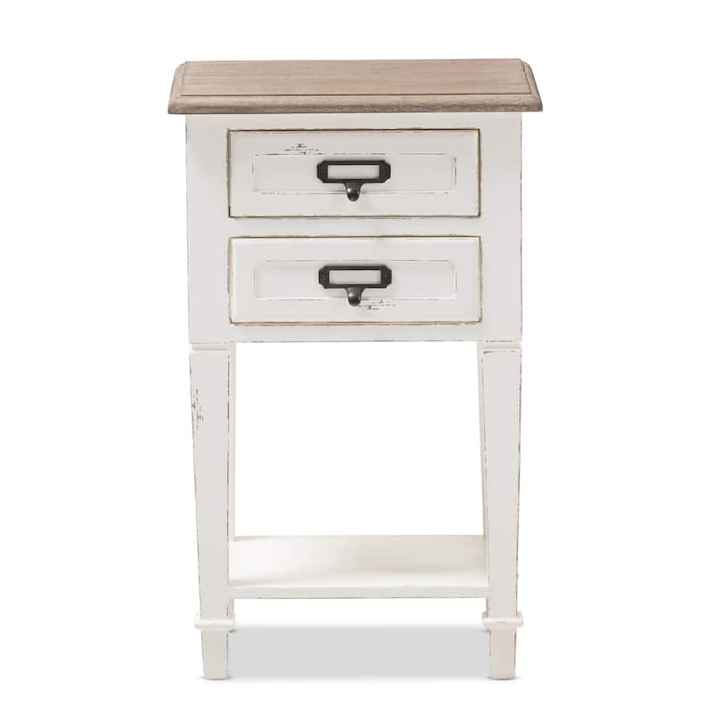 Side Table with Drawer - Weathered Oak & White Nightstand - 15.75" Wide Accent Table
