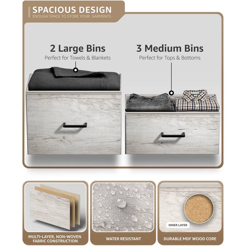 Dresser w/ 5 Drawers - Furniture Storage Tower Unit for Home, Bedroom