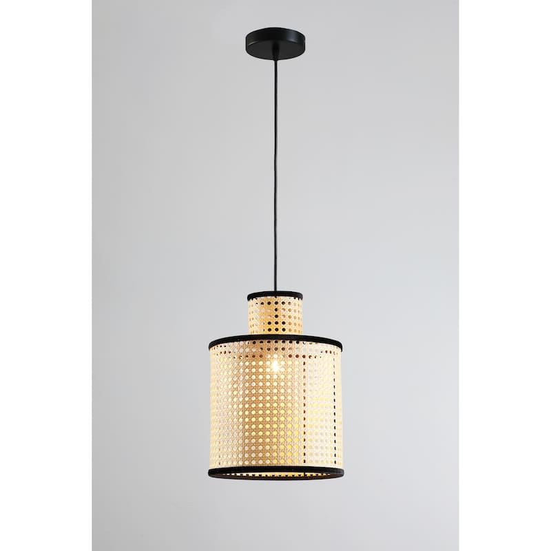 VidaLite Modern Bohemian 2 Tier Mini Pendant, PVC Rattan Shade With Velvet Stiched Rim