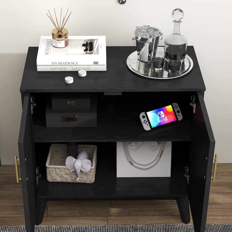 Fluted Cabinet Buffet Cabinet Accent Cabinet with Outlet Hole, Wood Grain Storage Cabinet with Adjustable Shelves