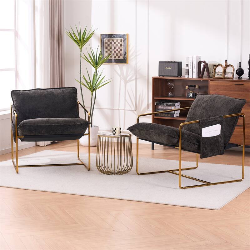 2 Sets 1 Case,Upholstered Hanging Armchair w/ Arm Pockets Metal frame