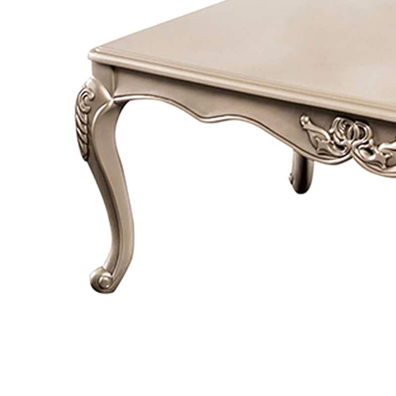 Ery Coffee Table, Champagne Wood Frame, Carved Details, 48 Inch