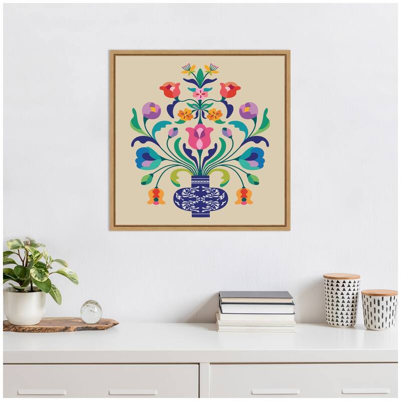 Kate and Laurel Floral Blue Vase by Rachel Lee Framed Canvas Wall Art Print
