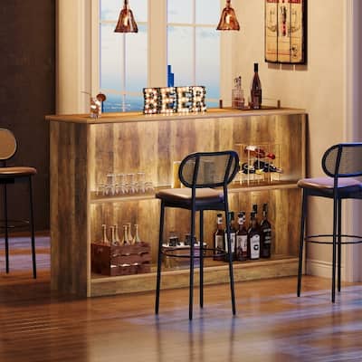 63-Inch Home Bar Table with 2-Tier Storage Shelves - 41.34" D x 63" W x 15.75" H