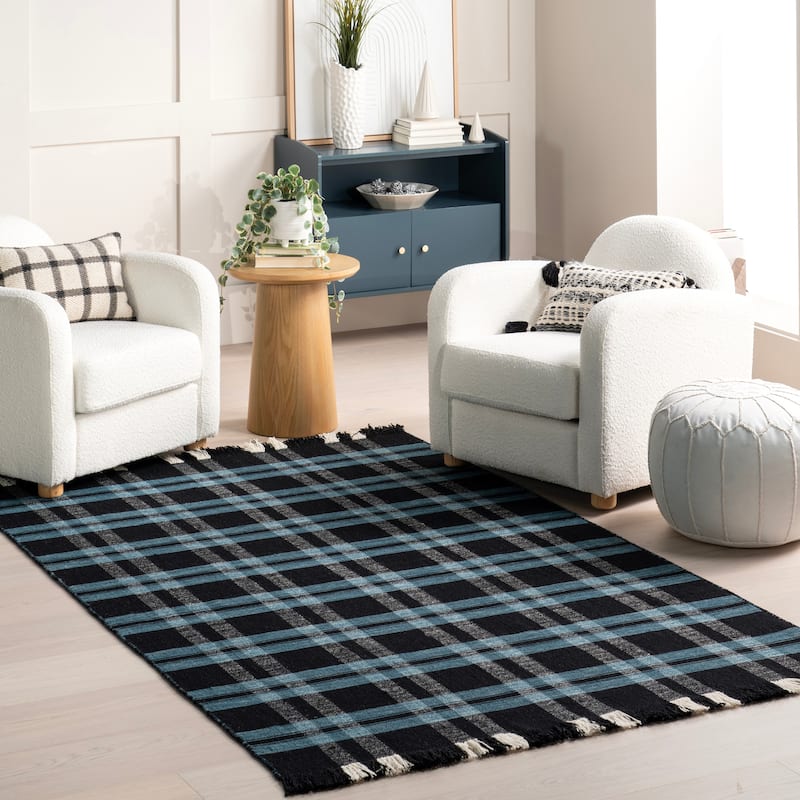 Nuloom Denton Country Plaid Wool Fringe Area Rug - 5' x 8' - Black