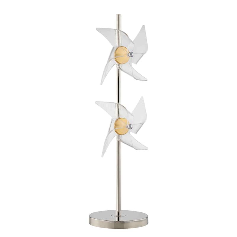 29 Inch Table Lamp, LED Pinwheel Shades, Metal, Acrylic, Sand Chrome - Chrome