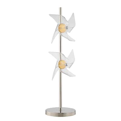 29 Inch Table Lamp, LED Pinwheel Shades, Metal, Acrylic, Sand Chrome