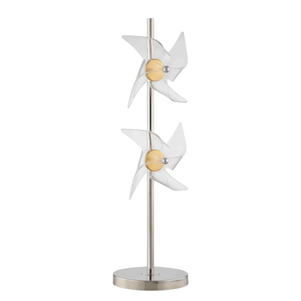 29 Inch Table Lamp, LED Pinwheel Shades, Metal, Acrylic, Sand Chrome