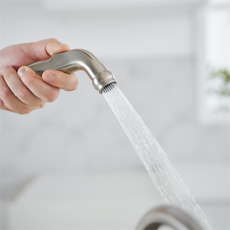 Bridge Kitchen Faucet with Side Sprayer Brass Double Handle Commercial Bridge Kitchen Sink Faucets 4 Holes