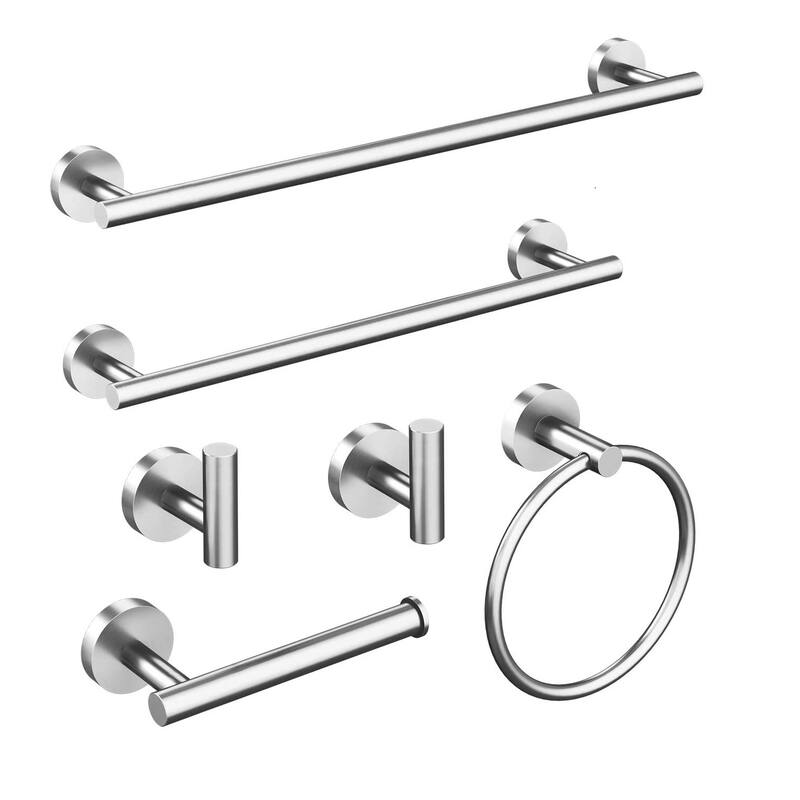 Interbath 6 Piece Stainless Steel Bathroom Towel Rack Set Wall Mount - Brushed Nickel