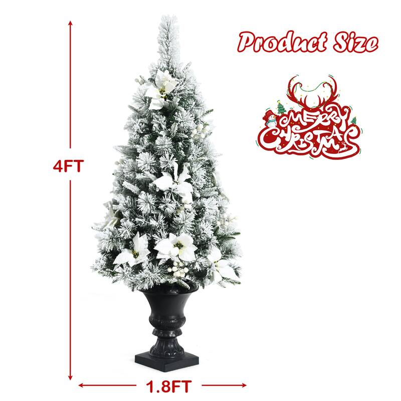 Gymax 4 FT Pre-lit Christmas Entrance Tree Snow Flocked Xmas Tree w/ - See Details