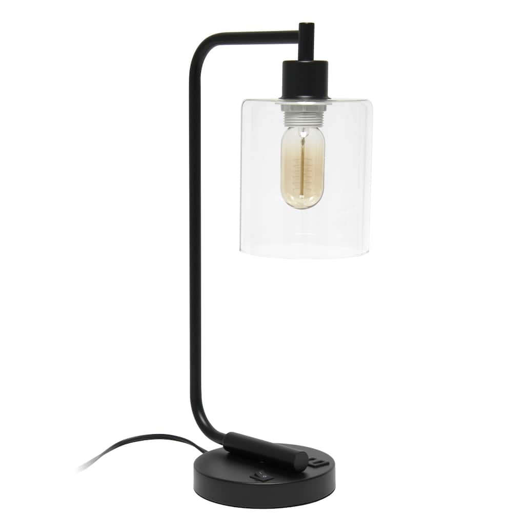 18.8 in. Matte Black Finish Table Lamp with Clear Shade, Desk Lamp for Writing and Computer Desks