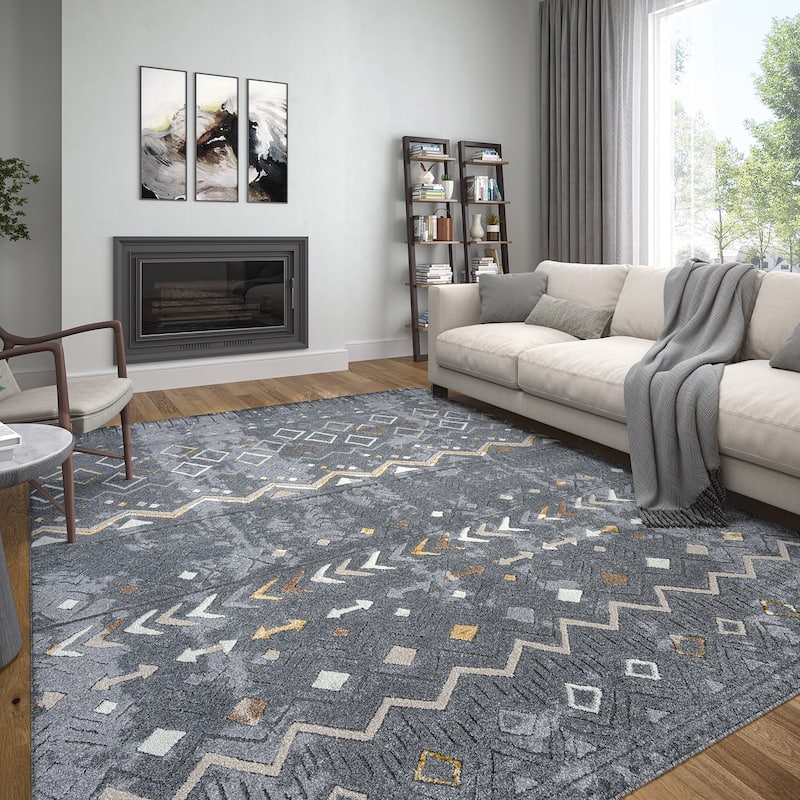 Daytona Modern & Contemporary Diamond Indoor Area Rug - 7'11'' x 10'3'' - Dark Gray/Beige