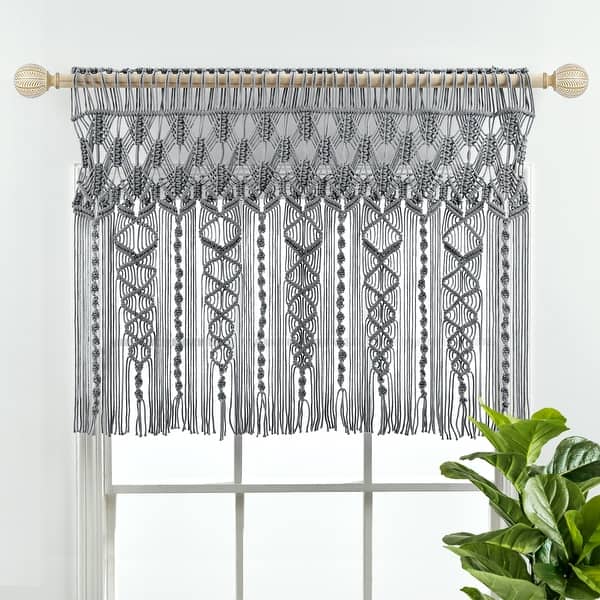 slide 2 of 43, Lush Decor Boho Macrame Textured Cotton Valance/Kitchen Curtain/Wall Decor Gray - 30" x 40"