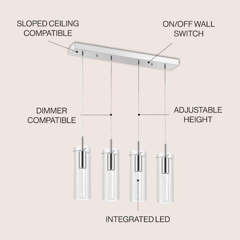 Zinnia Modern Style Iron/Crystal/Glass Integrated LED Linear Pendant, Chrome by JONATHAN Y