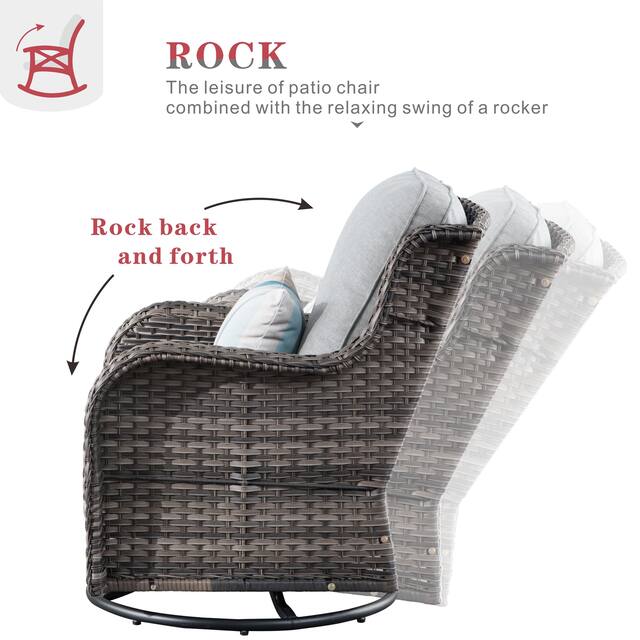 OVIOS 6-piece Rattan Wicker Patio Furniture Set Swivel Rocking Chair Set