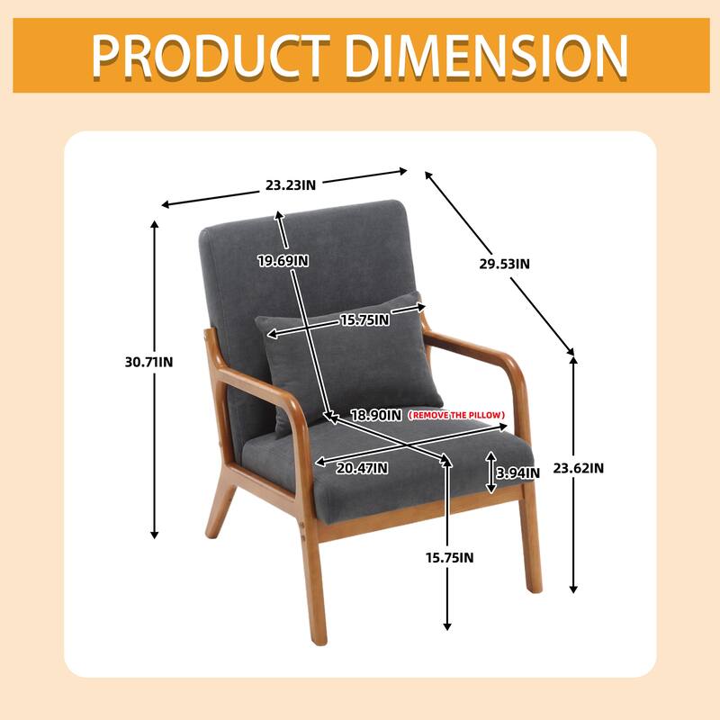 Homefun Corduroy Upholstered Mid-Century Modern Wood Frame Single Armchair for Living Room