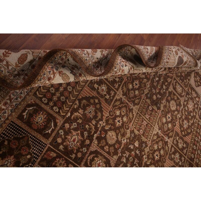 Brown Floral Agra Indian Area Rug Handmade Wool Carpet - 9'2" X 11'10"