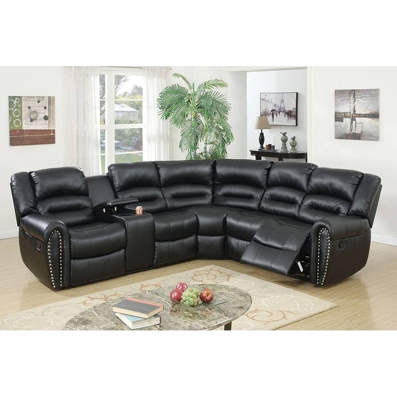 Transitional Style 3pc Manual Motion Sectional Set Horizontal Tufting Black Finish