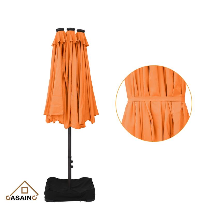 15 ft. Crank Double-sided Solar LED Ultra Lighted Outdoor Market Umbrella with Base Included
