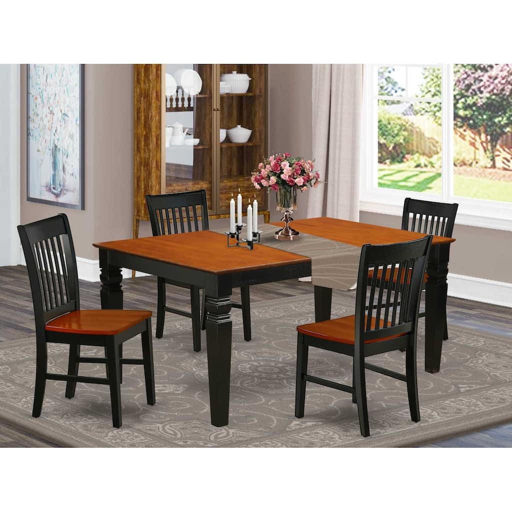 HomeStock 5-Piece Rectangle Black and Cherry Finish Solid Wood Top Dining table with 4 Chairs with Lattice Back