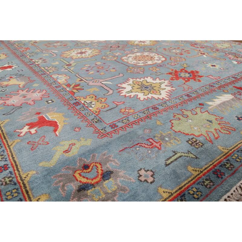 Blue Oushak Indian Area Rug Hand-Knotted Wool Carpet - 8'0"x 9'9"