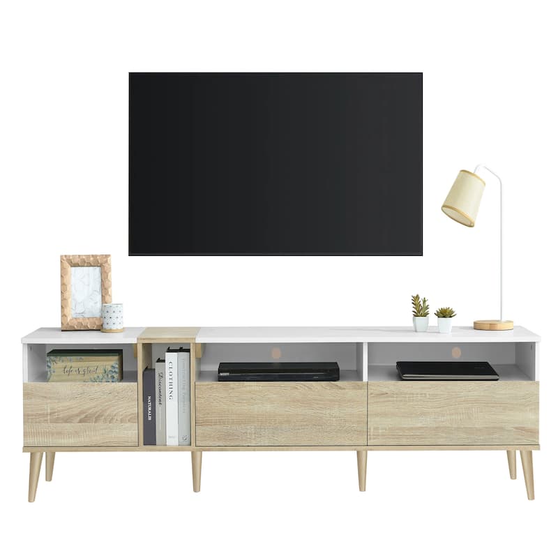 TV Stand for 80 Inch TV, Media Cabinets TV Console Table w/ 3 Drawers - White