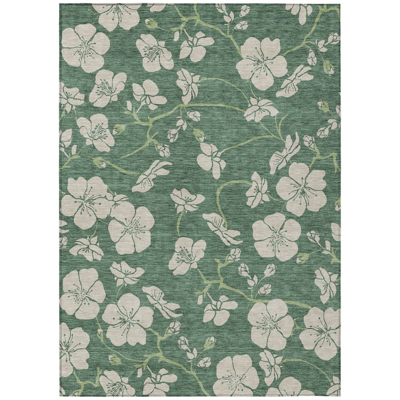 Machine Washable Indoor/ Outdoor Floral Zen Chantille Rug