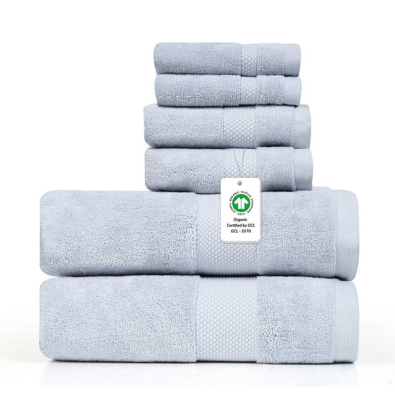 Organic 630 GSM Ultra Absorbent Cotton Towel Set of 6 by Farm to Home - Sky
