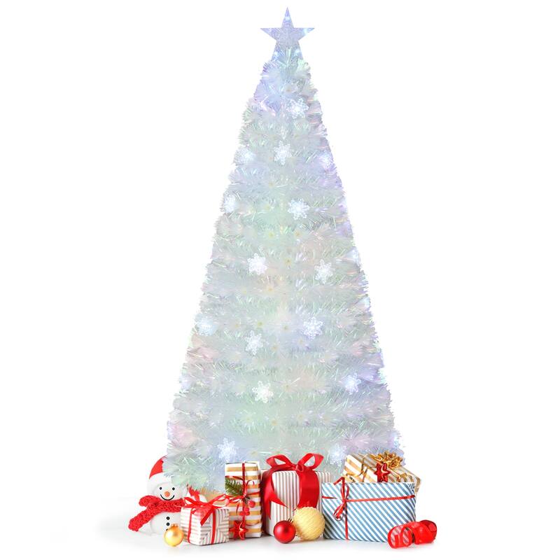 6 Feet Pre-Lit White Artificial Christmas Tree with Iridescent Leaves