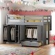 preview thumbnail 21 of 38, Modern Twin Size Loft Bed With Drawer,Two Wardrobes and Mirror Grey