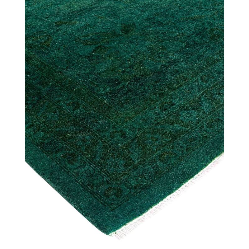 Overton Hand Knotted Wool Vintage Inspired Modern Contemporary Overdyed Green Area Rug - 11' 10" x 15' 9"