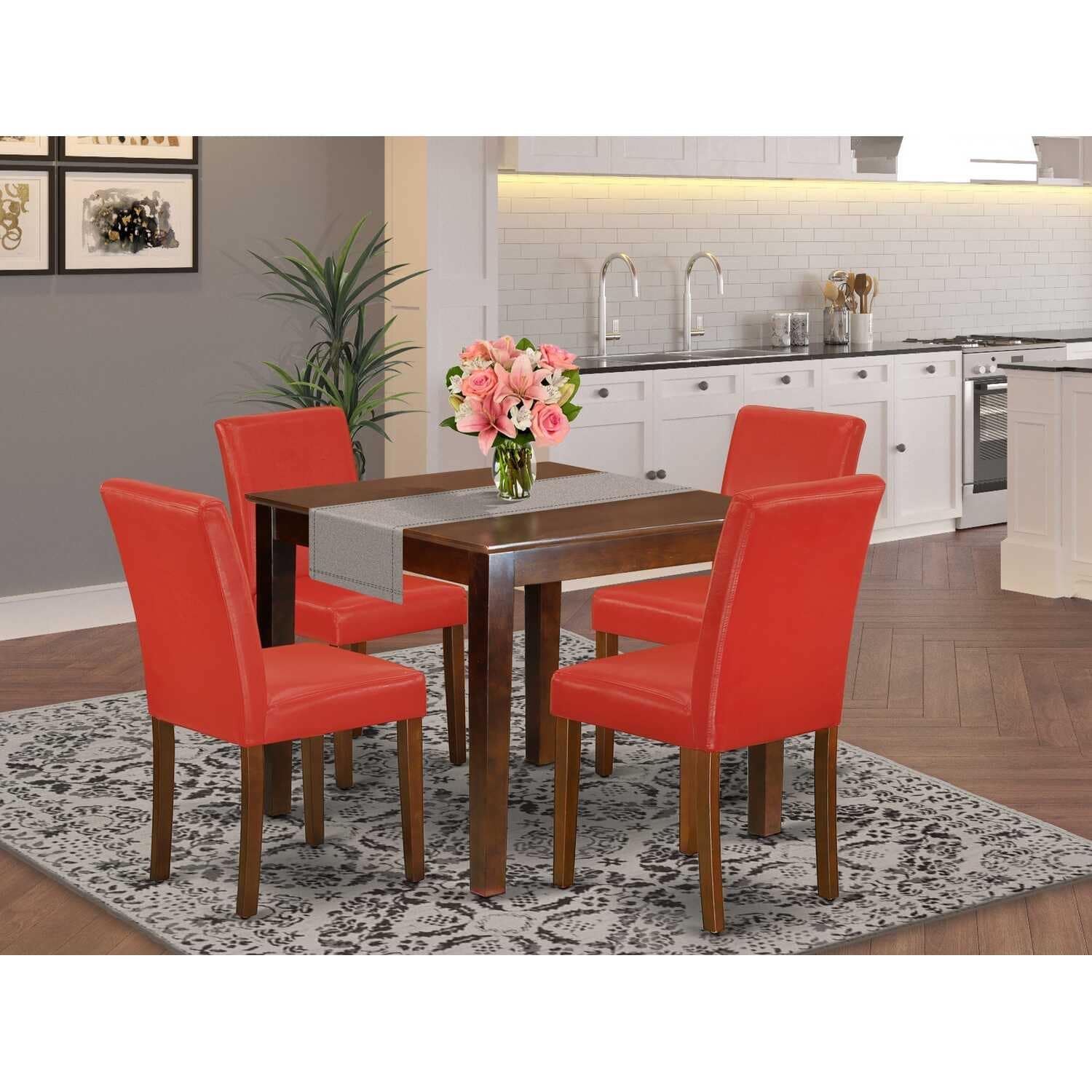 Modern Dining Set 5 Piece - Mid Century Table & Chairs - 36x36 Inch Wood Dining Room Furniture