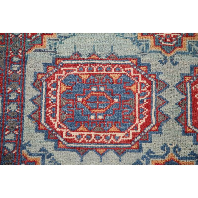 Geometric Kazak Accent Rug Hand-Knotted Blue Wool Carpet - 3'1"x 4'9"