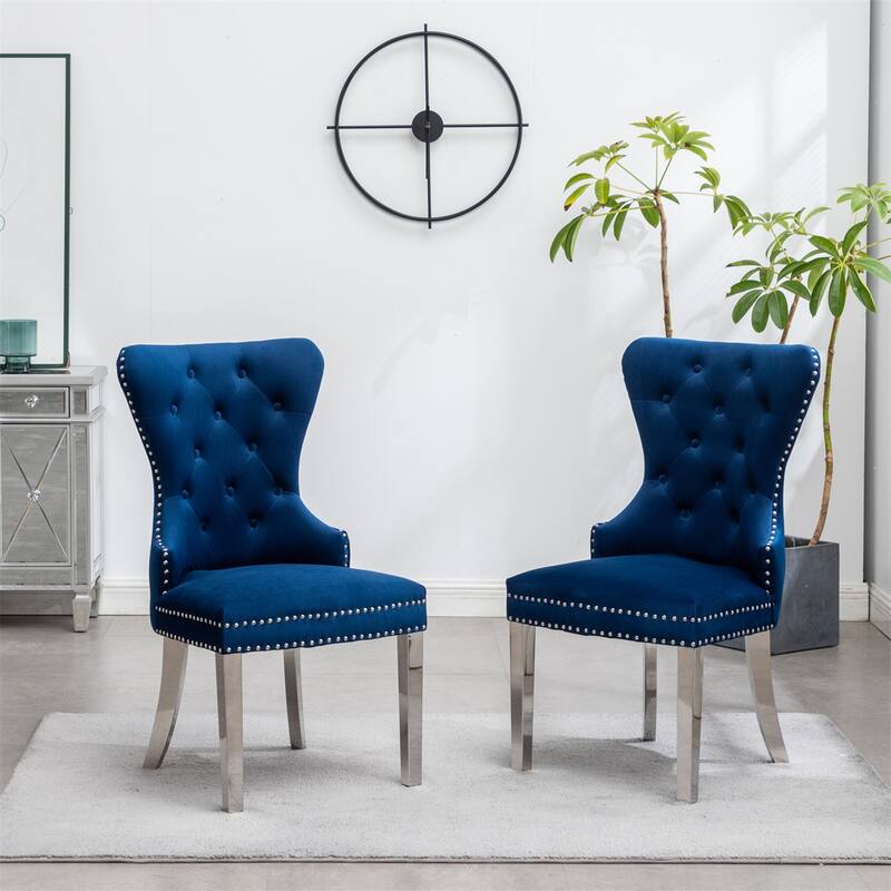 Tufted Velvet Chair with Nailhead Trim, Set of 2