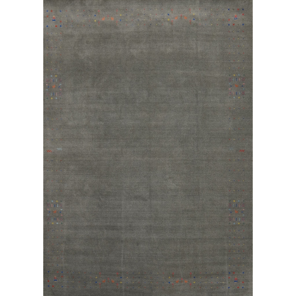 Hand Knotted Oriental 100% Wool Carpet Tribal Animal Pictorial Greys & Charcoal Gabbeh Area Rug - 12' 6'' X 9' 3''