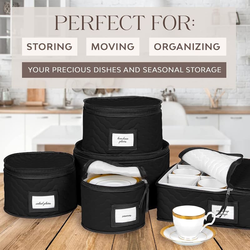 Dinnerware Storage Organizer 5-Piece Set for Fine China, Plates, Saucers, Bowls, Tableware Cups & More.