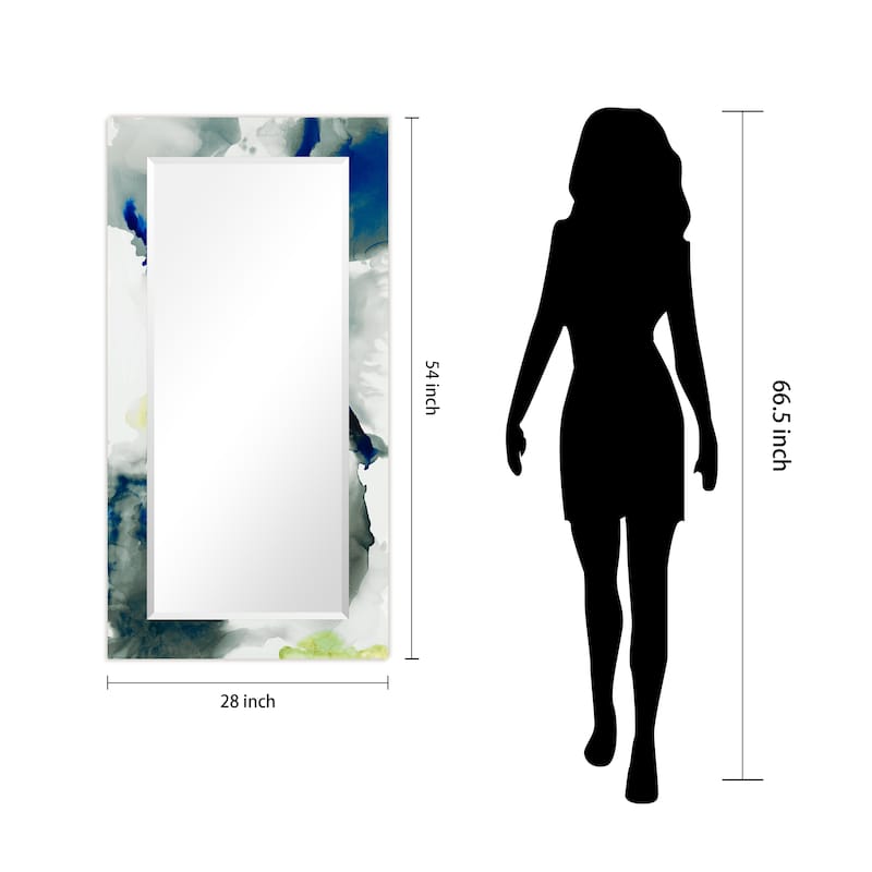 Ephemeral Rectangular Beveled Mirror on Free Floating Printed Tempered Art Glass - Clear - 54" x 28"