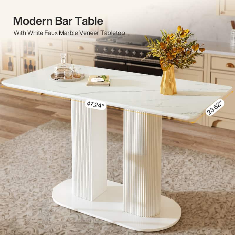 Counter Height Bar Table, Rectangular Pub Table with Faux Marble Tabletop, Home Bar Unit for Kitchen